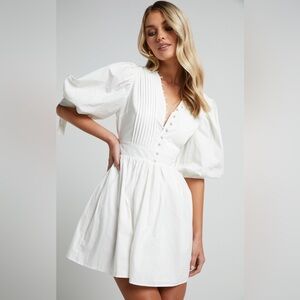 Showpo Zandra Puff Sleeve Poplin Midi Dress